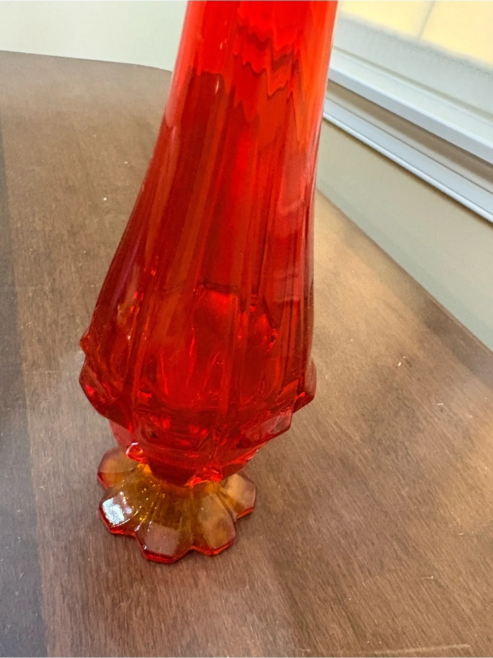 Vtg 1960s Fenton Valencia Amberina swung vase MCM 15”